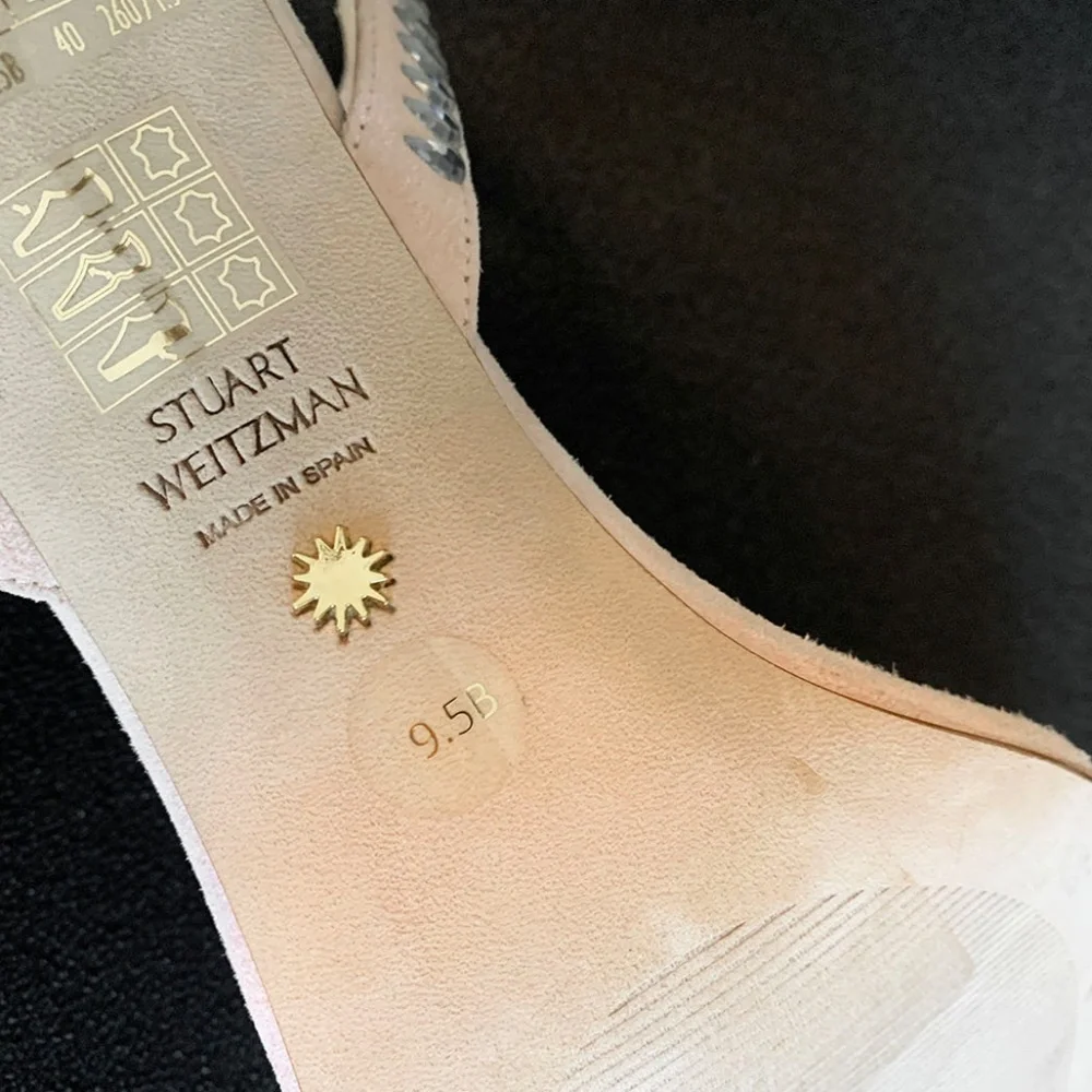 Stuart Weitzman "Gemcut 100" Blush Suede Embellished Sandals Size: 9.5B - $650 - Picture 6 of 13